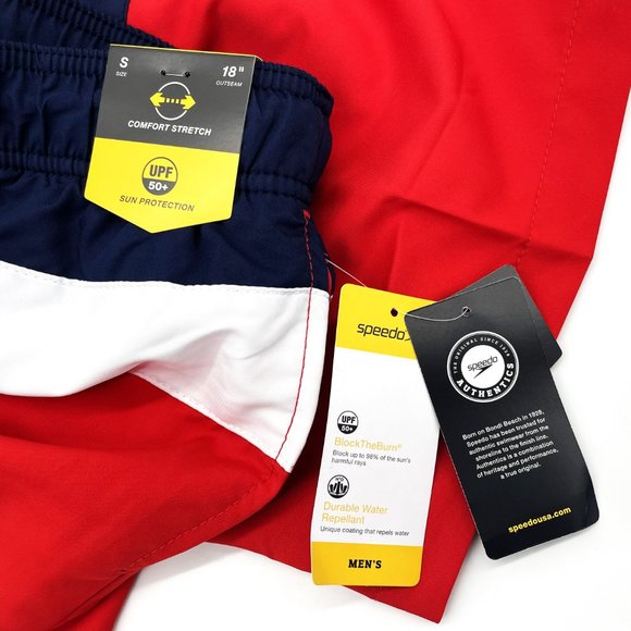 Speedo Mens Size‎ Small 18" Outseam Red White Blue UPF 50+ Swimming Trunks-NWT - Picture 5 of 5